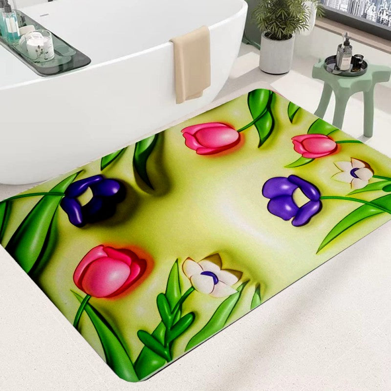3D Flower Desing Bathroom Rugs Non Slip Bath Mat, Quick-Drying Bathroom Mats Cute Extra Soft Absorbent