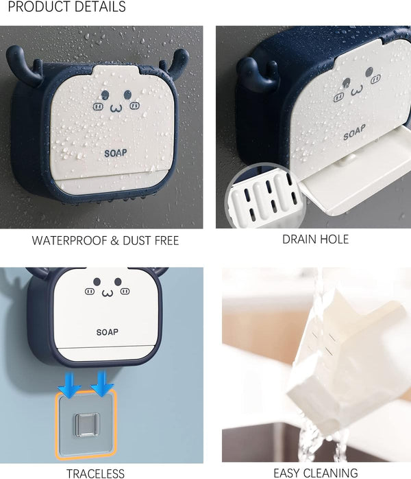 Wall-Mounted Deer-Shaped Soap Box with Flip Drain and Tray. Elevate your bathroom with this charming and practical addition. Keep your soap dry and your countertop tidy