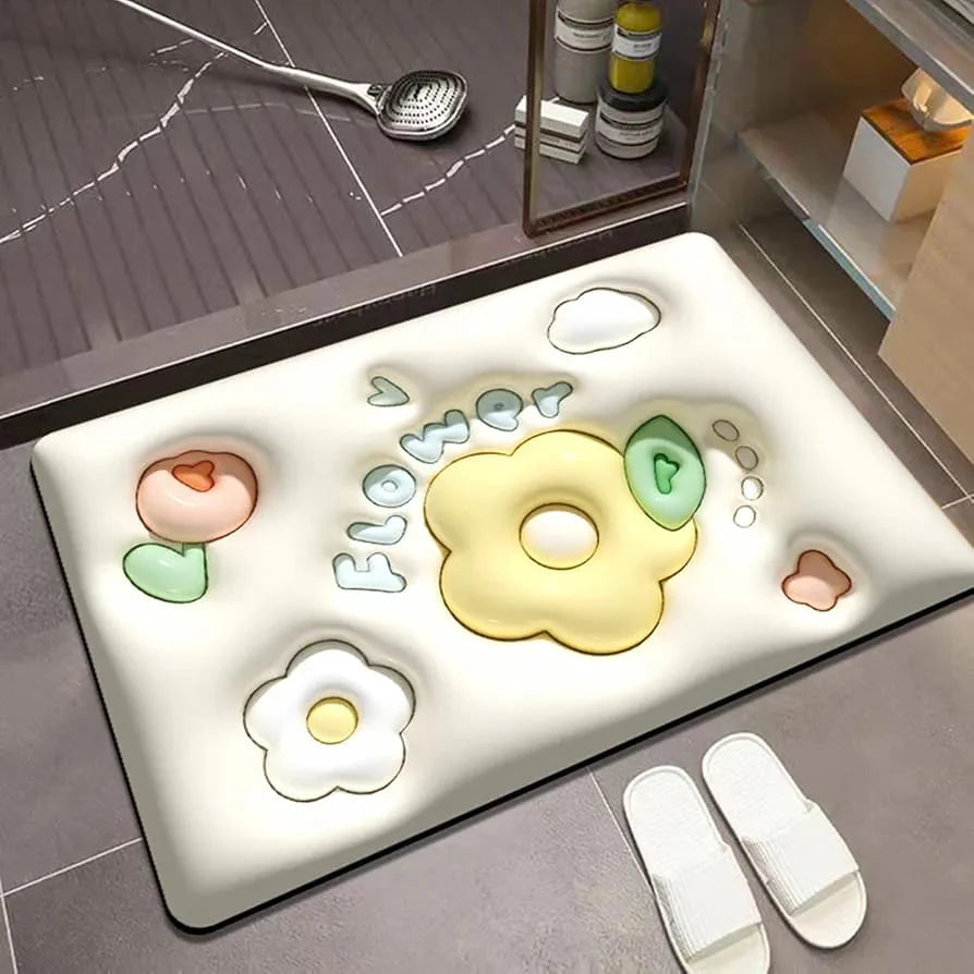 3D Flower Desing Bathroom Rugs, Non Slip Bath Mats, Quick-Drying Bathroom Mats, Cute Extra Soft Absorbent