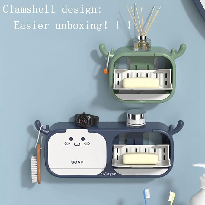 Wall-Mounted Deer-Shaped Soap Box with Flip Drain and Tray. Elevate your bathroom with this charming and practical addition. Keep your soap dry and your countertop tidy