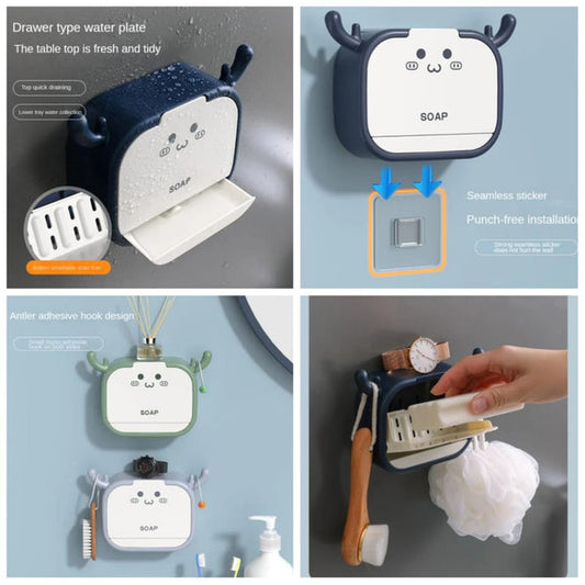 Wall-Mounted Deer-Shaped Soap Box with Flip Drain and Tray. Elevate your bathroom with this charming and practical addition. Keep your soap dry and your countertop tidy